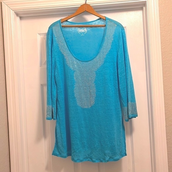 INC International Concepts Tops - INC International Concepts Beach Women’s Teal Blue Sequin Top Size XL